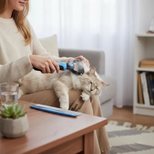 Blue Deshedding Brush with Metal Comb for Detangling and Dematting Long