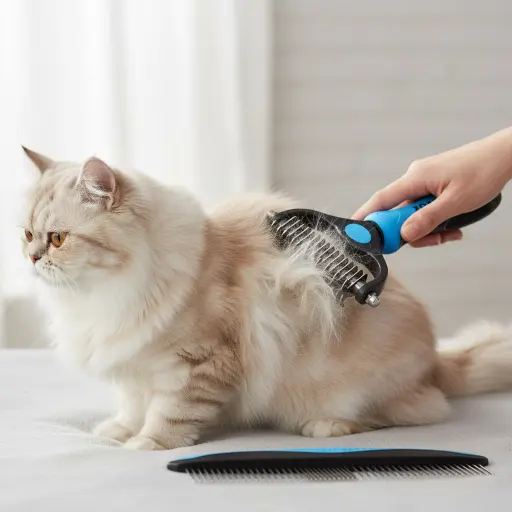 Blue Deshedding Brush with Metal Comb for Detangling and Dematting Long