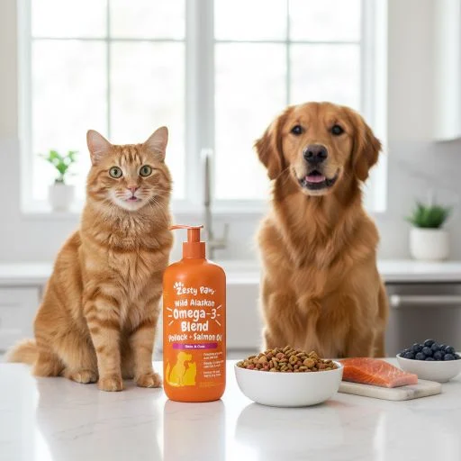 Zesty Paws Wild Alaskan Omega-3 Blend Pollock + Salmon Oil for Dogs and Cats- Skin and Coat Support, Omega 3 Supplement