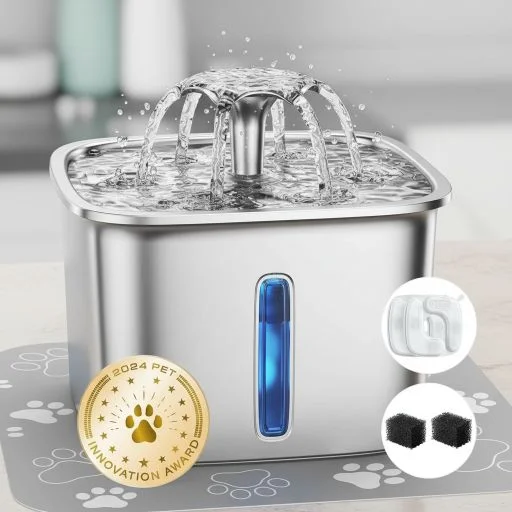 Veken Innovation Award Winner Stainless Steel Cat Water Fountain, 108oz/3.2L Automatic Pet Fountain Dog Water